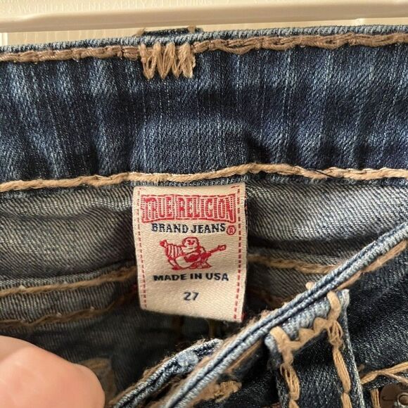 True Religion Billy Super T Jeans Think Tan Stitching USA Y2K Women's Size 27 - Picture 7 of 16